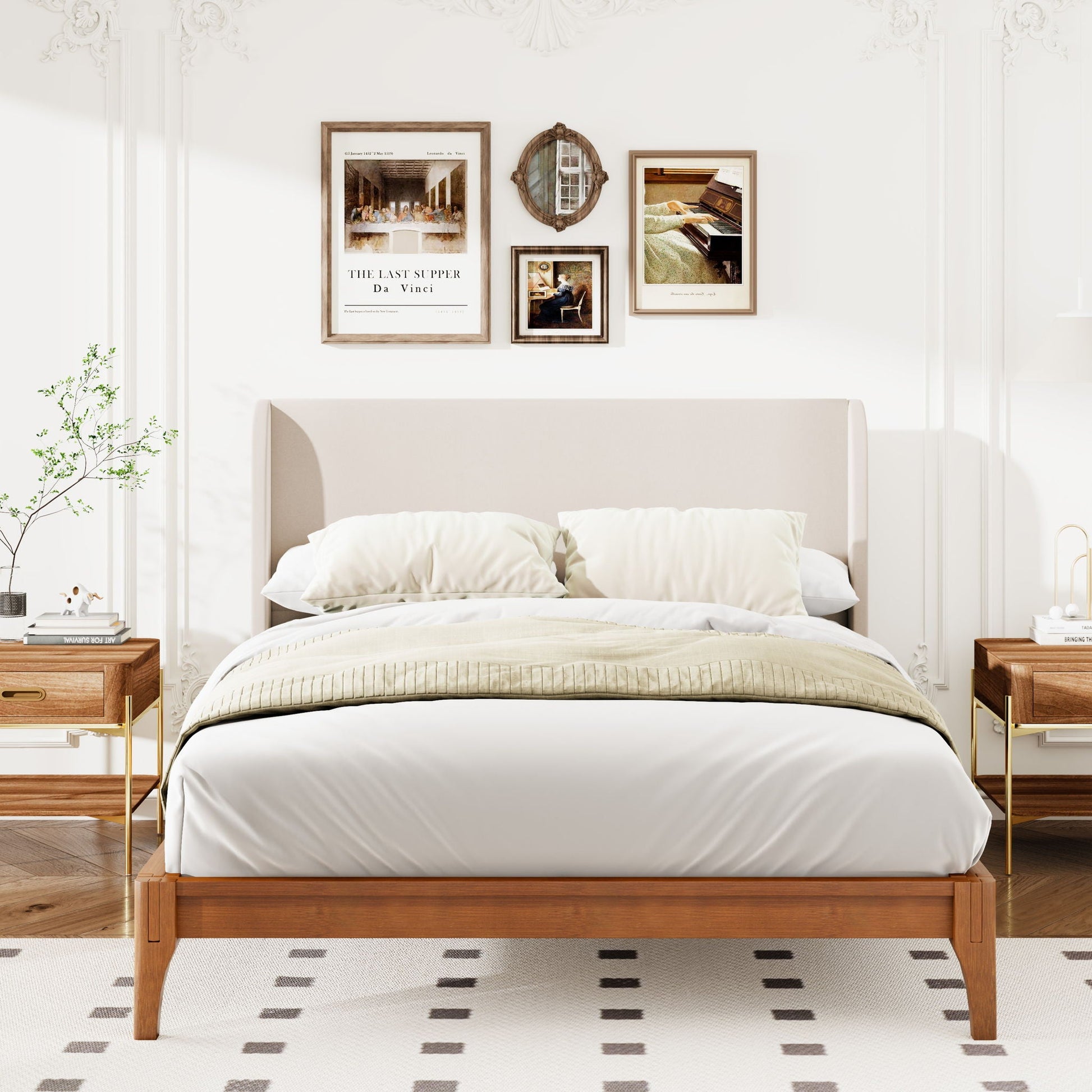King Size Platform Bed with Upholstered High Headboard in Brown by HouseOfZazla on Tampa Home & Garden Store
