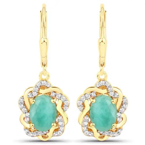 Earrings: 2.36ct emerald and white topaz, gold-tone flower halo, lever-back pair on Tampa Home & Garden Store