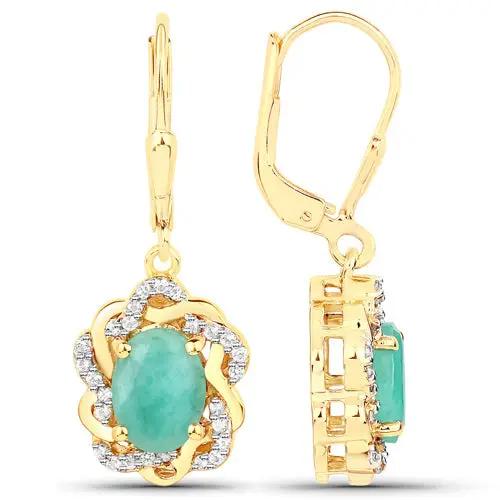 Earrings pair: 2.36 Carat Emerald and White Topaz with gold-tone setting and halo on Tampa Home & Garden Store
