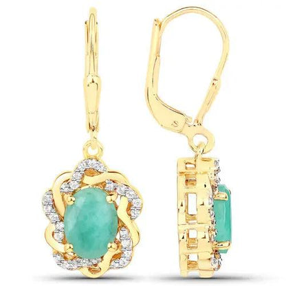 Earrings pair: 2.36 Carat Emerald and White Topaz with gold-tone setting and halo on Tampa Home & Garden Store