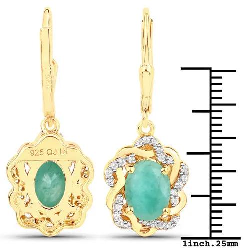 Sterling silver earrings with emerald centerpiece and white topaz halo, lever-back pair on Tampa Home & Garden Store