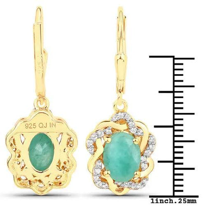 Sterling silver earrings with emerald centerpiece and white topaz halo, lever-back pair on Tampa Home & Garden Store