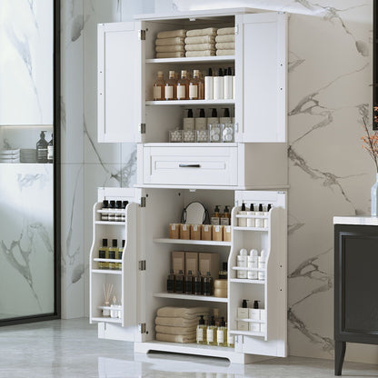 Linen cabinet HouseOfZazla in white with towels and bath products on open shelves on Tampa Home & Garden Store