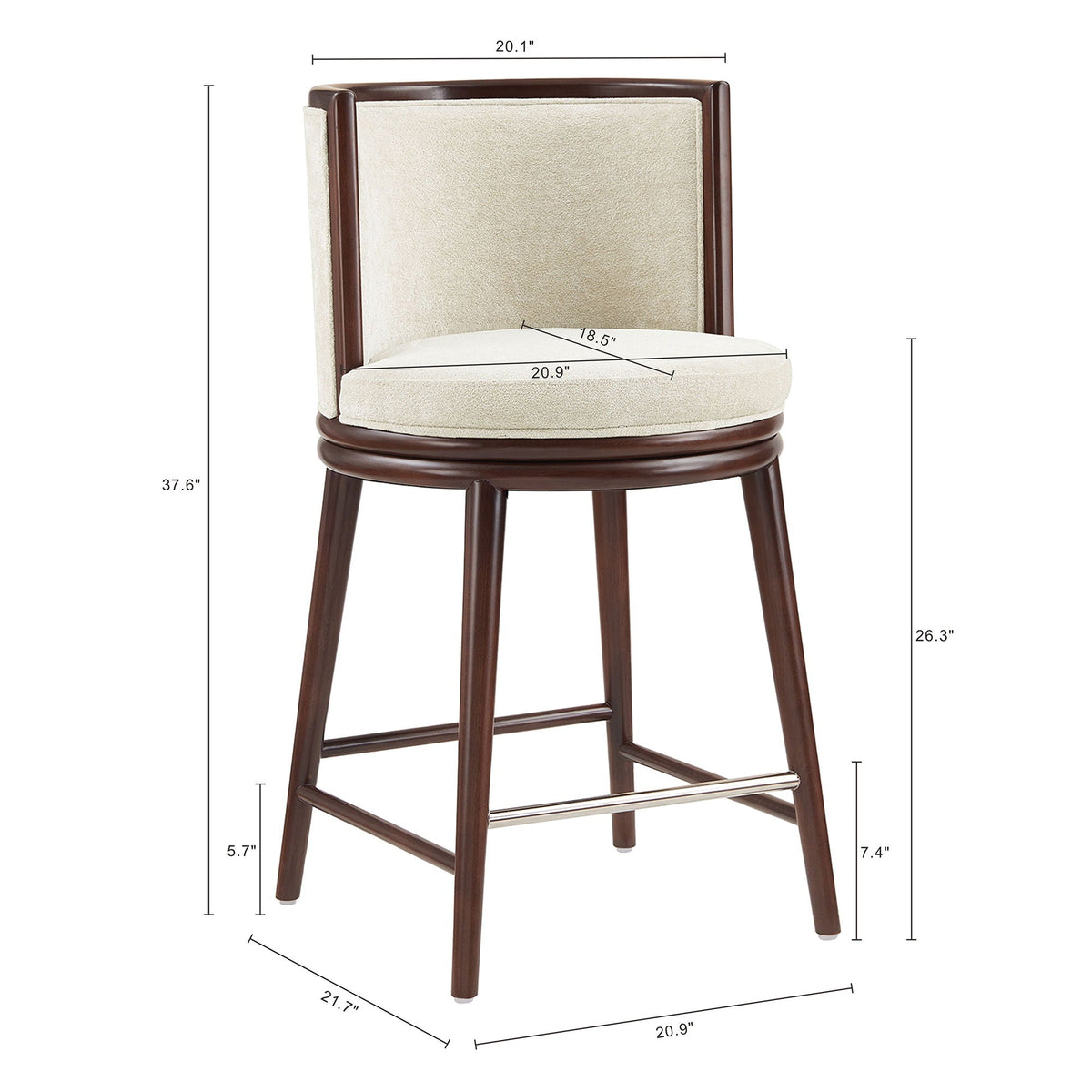 Evalyn Counter Stool by HouseOfZazla, beige upholstered seat and back on dark wood frame on Tampa Home & Garden Store