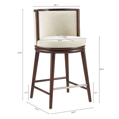 Evalyn Counter Stool by HouseOfZazla, beige upholstered seat and back on dark wood frame on Tampa Home & Garden Store