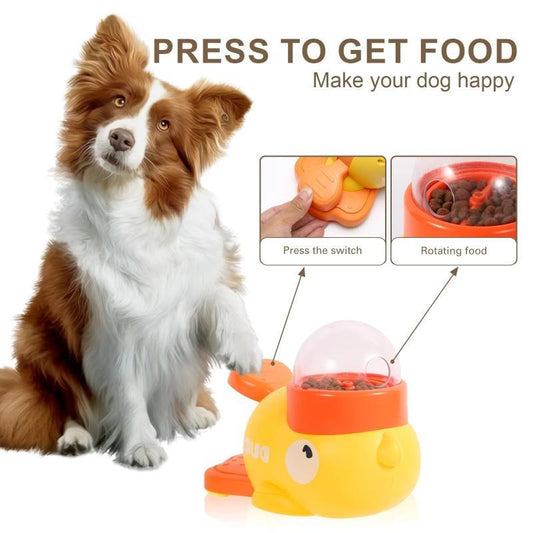 Dog puzzle feeder yellow duck, orange lid; anti-slip base and treat dispenser for training on Tampa Home & Garden Store