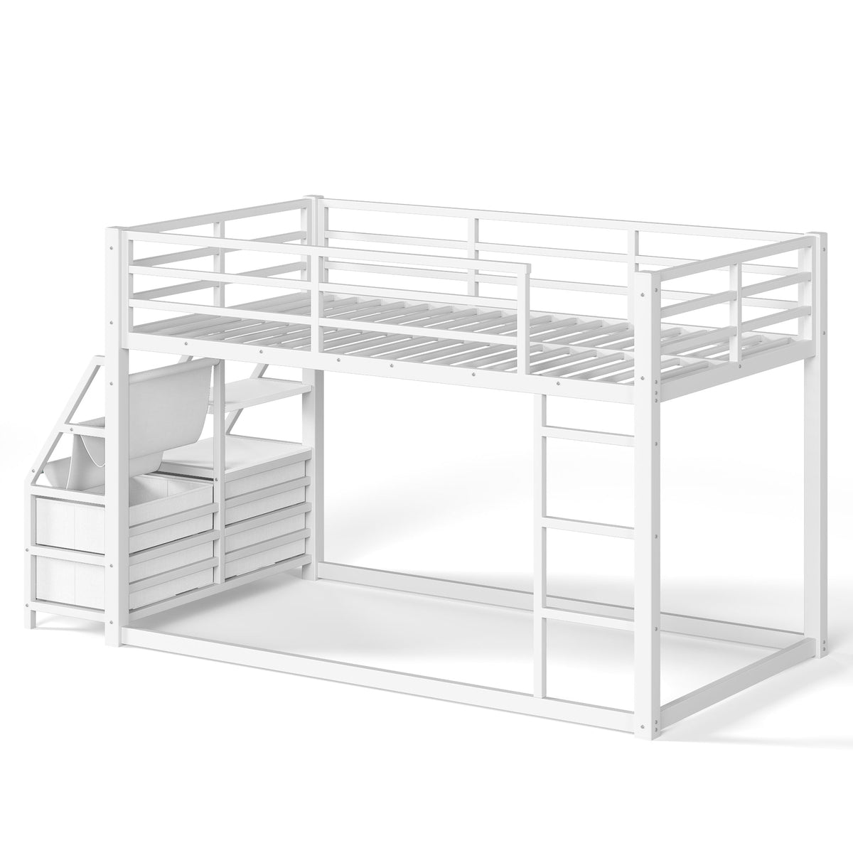 Twin over twin bunk bed with storage drawers and shelves by HouseOfZazla in white on Tampa Home & Garden Store