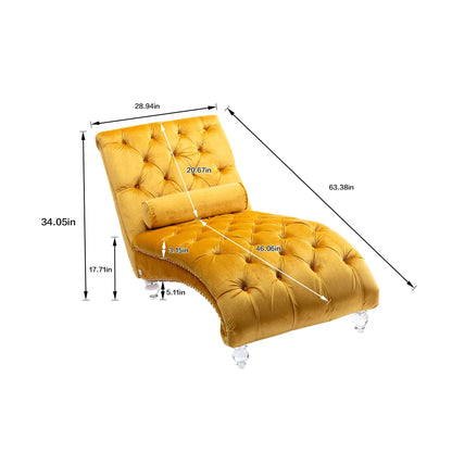 Indoor Chaise Lounge With Button Tufted Pillow