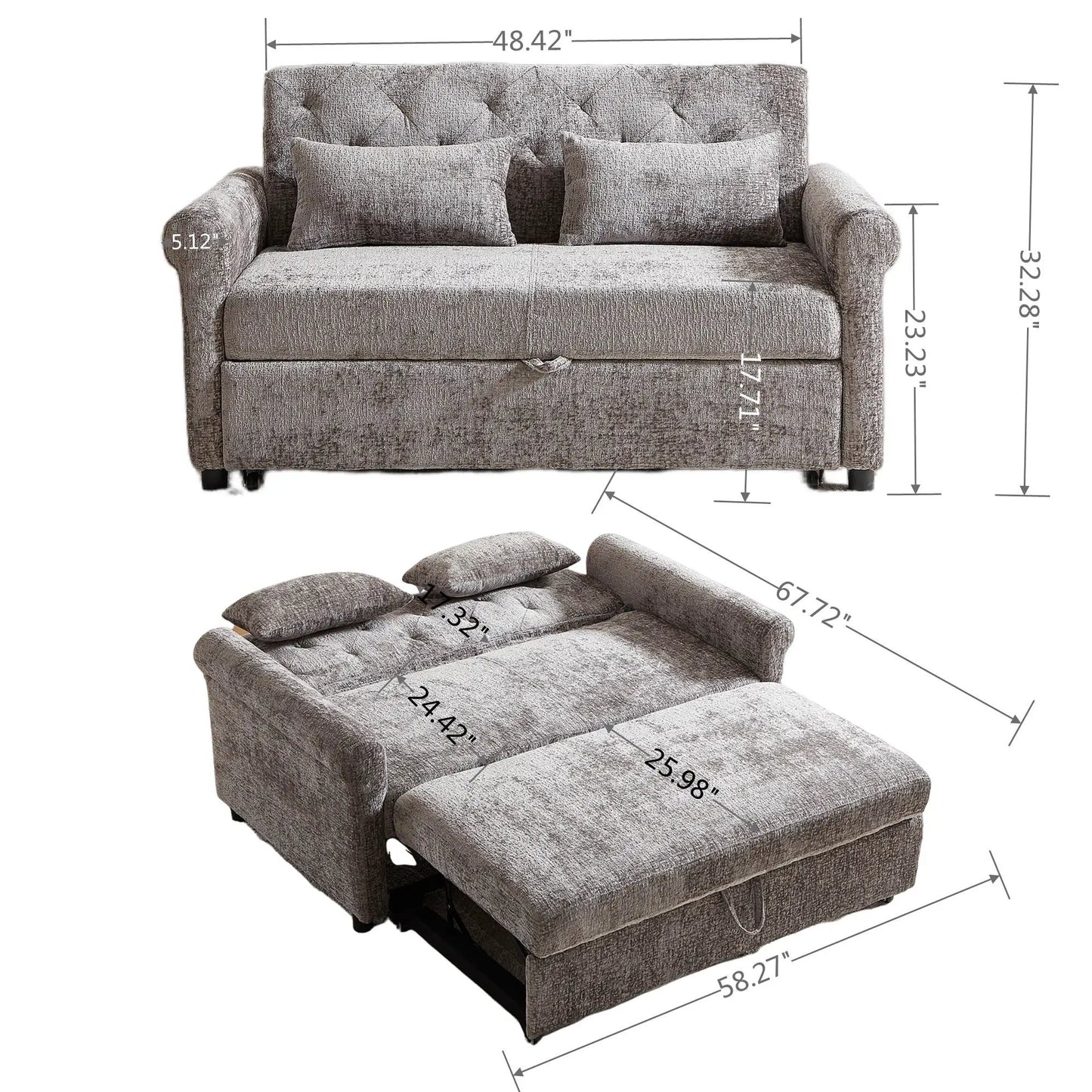 Loveseat sofa bed taupe fabric with tufted back and 2 pillows Unique Piece Furniture on Tampa Home & Garden Store
