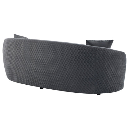 Luxe Upholstered Curved Sofa with Diamond Quilting, dark gray fabric, HouseOfZazla, 2 cushions on Tampa Home & Garden Store