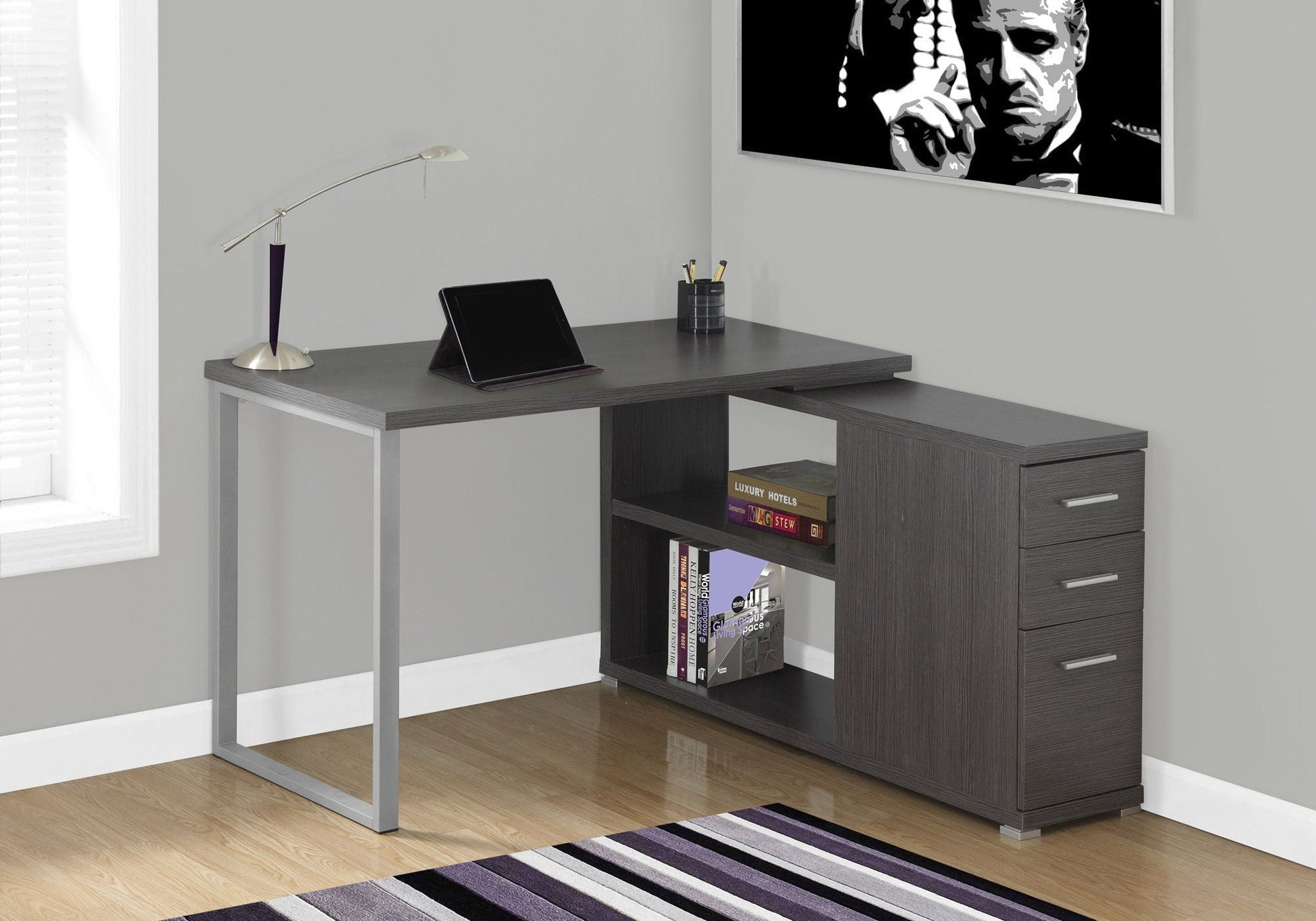 L-Shape corner desk with storage drawers in dark wood grain by HouseOfZazla on Tampa Home & Garden Store