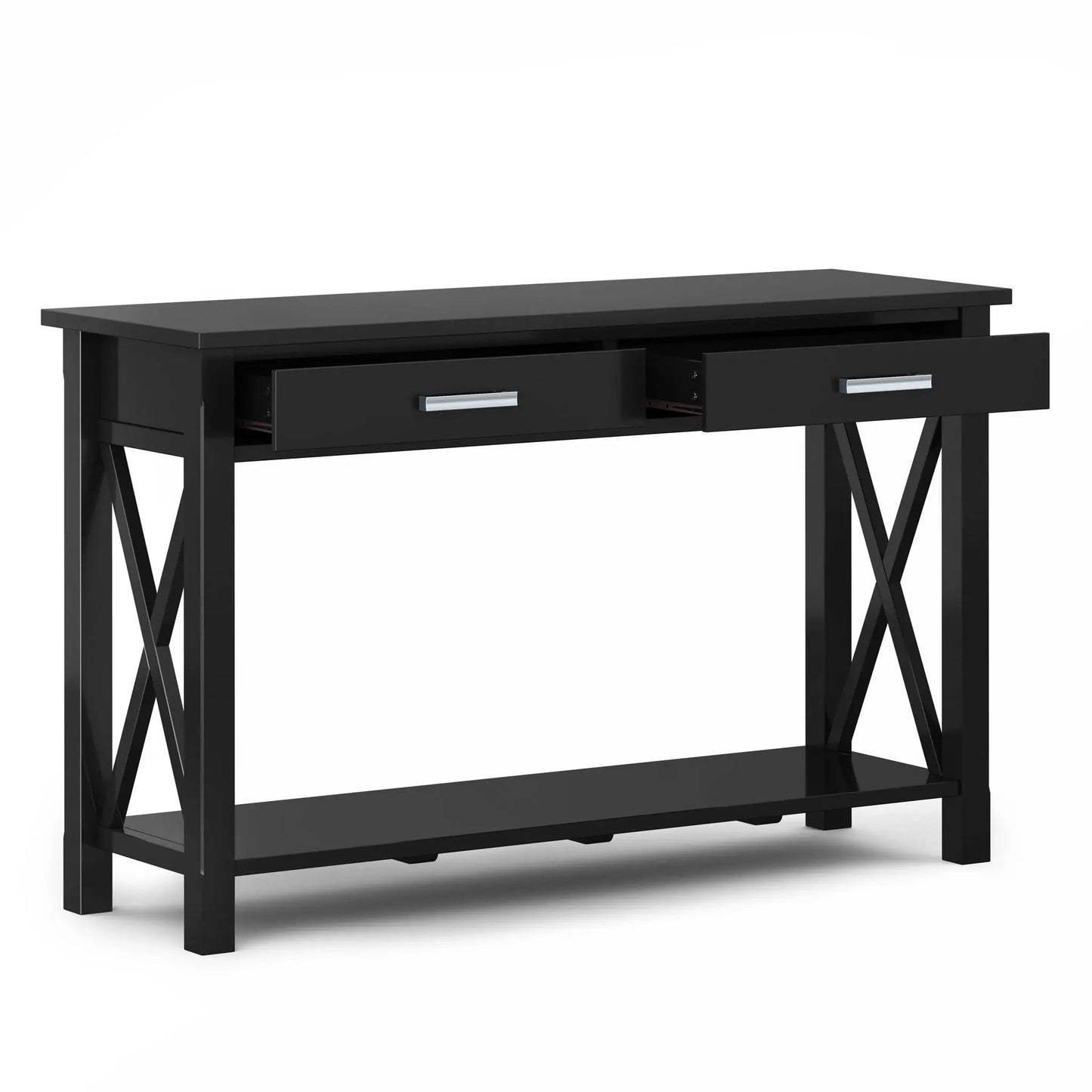 Kitchener Handcrafted Console Table with two drawers and X-brace legs in black on Tampa Home & Garden Store