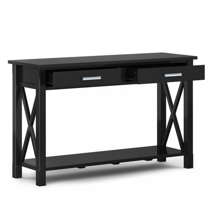 Kitchener Handcrafted Console Table with two drawers and X-brace legs in black on Tampa Home & Garden Store
