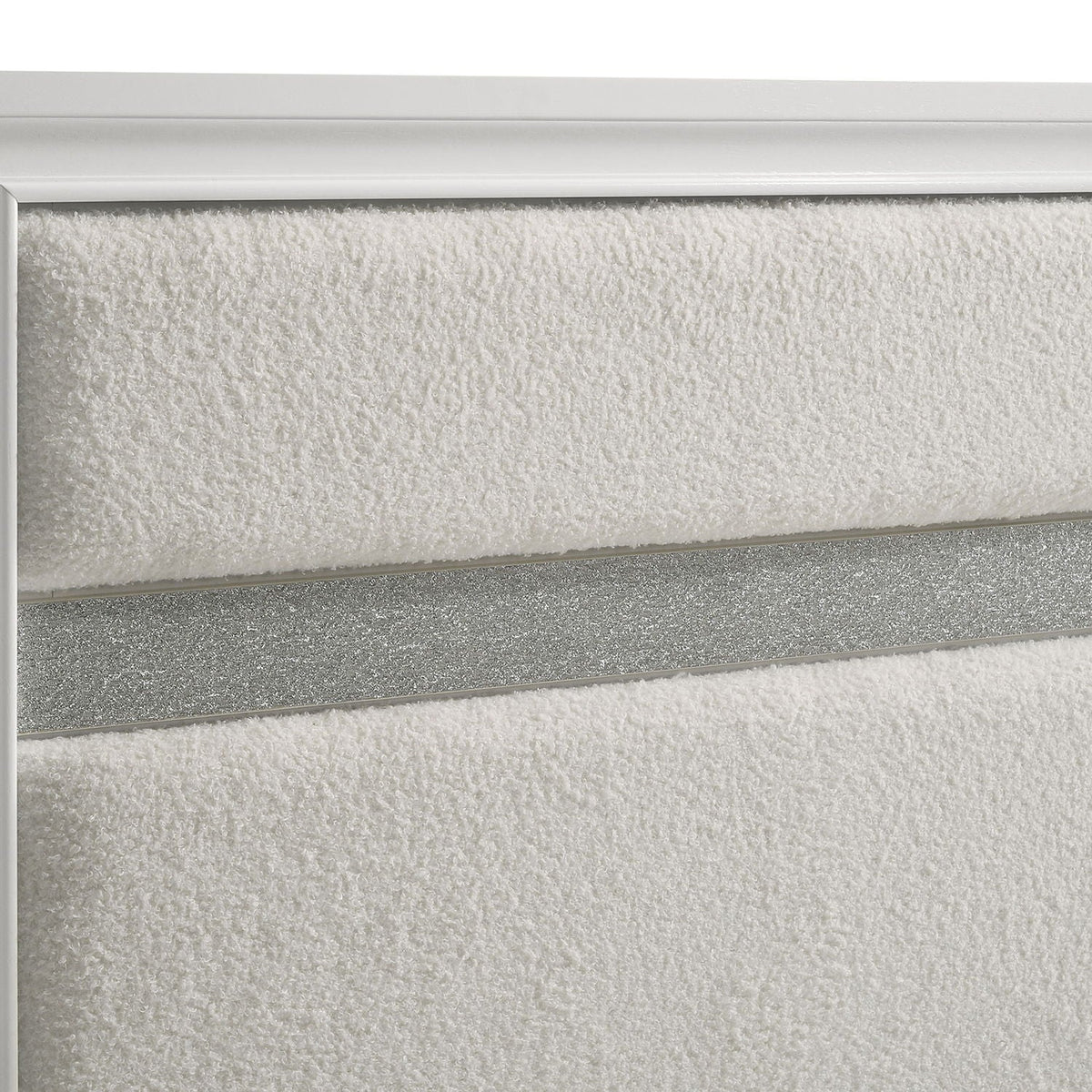 Annie 4 Piece Bedroom Set white upholstered panels with silver trim by HouseOfZazla on Tampa Home & Garden Store