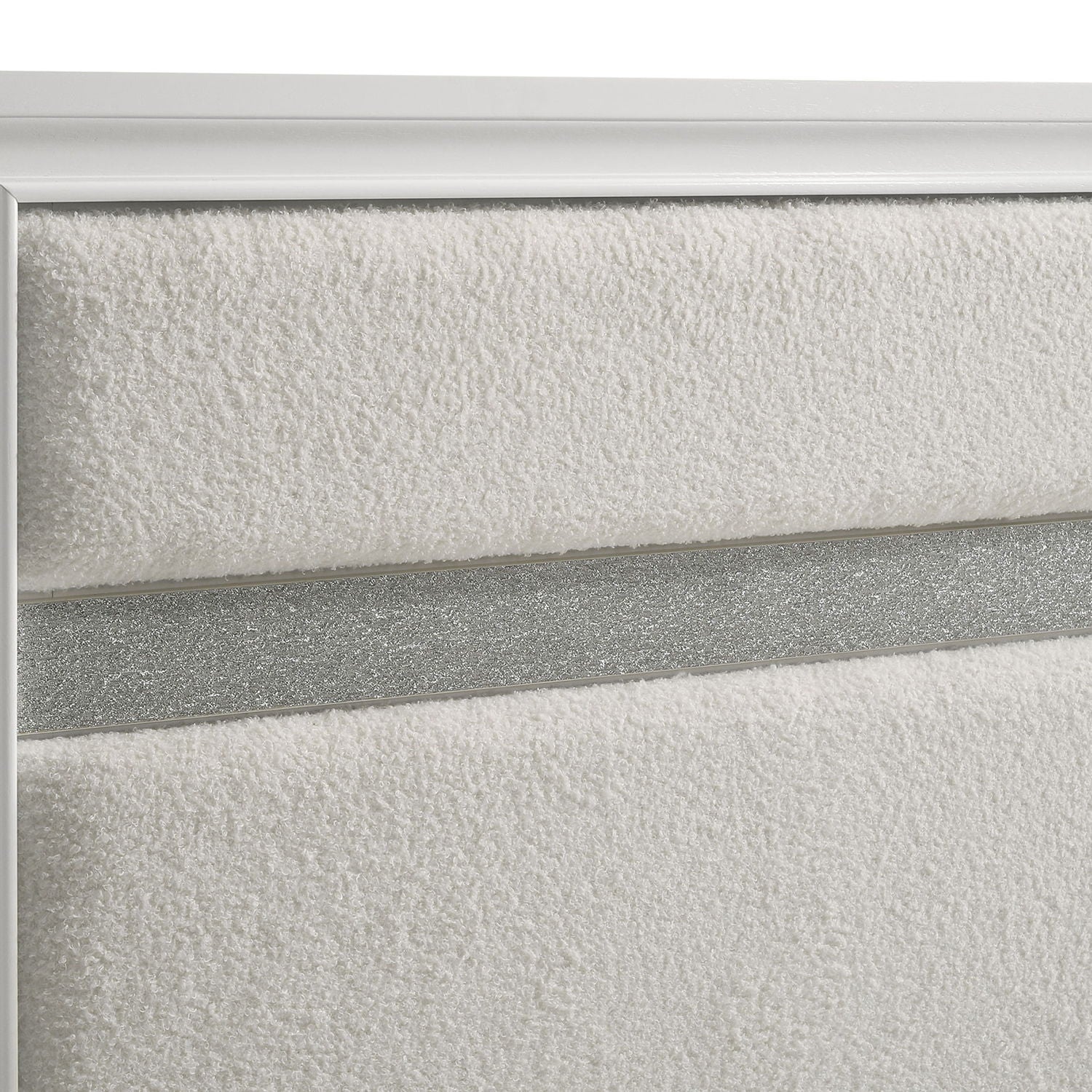 Annie 4 Piece Bedroom Set white upholstered panels with silver trim by HouseOfZazla on Tampa Home & Garden Store