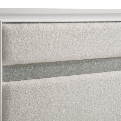 Annie 4 Piece Bedroom Set white upholstered panels with silver trim by HouseOfZazla on Tampa Home & Garden Store