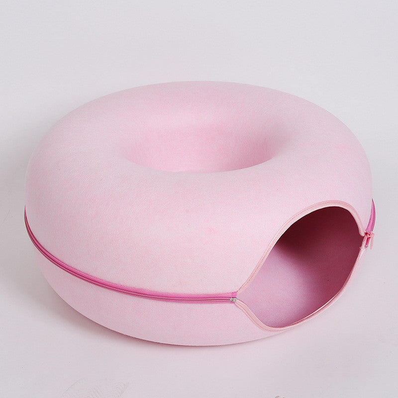 Cat nest tunnel pink round woolen felt, dual-use pet bed and hideaway on Tampa Home & Garden Store