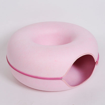 Cat nest tunnel pink round woolen felt, dual-use pet bed and hideaway on Tampa Home & Garden Store