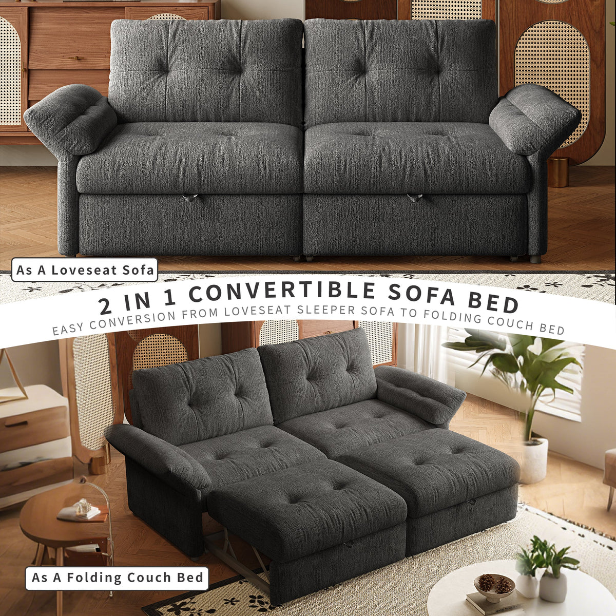 Multifunctional Plush Chenille Sofa and Bed Set