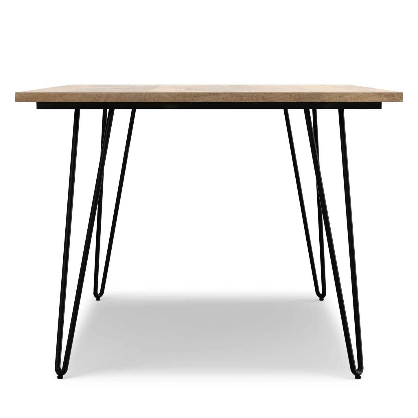 Hunter square dining table with oak tabletop and black metal hairpin legs on Tampa Home & Garden Store