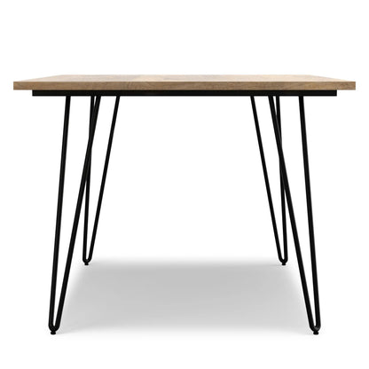 Hunter square dining table with oak tabletop and black metal hairpin legs on Tampa Home & Garden Store