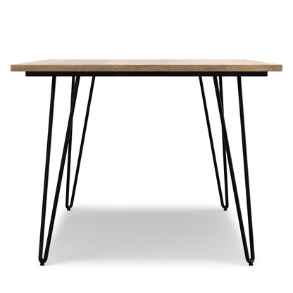 Square mango wood dining table with natural finish and black hairpin legs by HouseOfZazla on Tampa Home & Garden Store