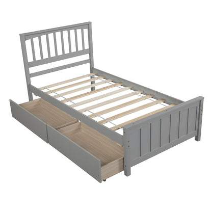 Solid Wood Platform Bed and Two Storage Drawers