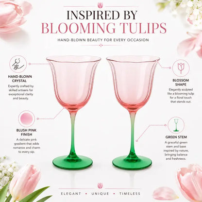 The Crystal Hand Blown Pink Tulip Wine Glasses