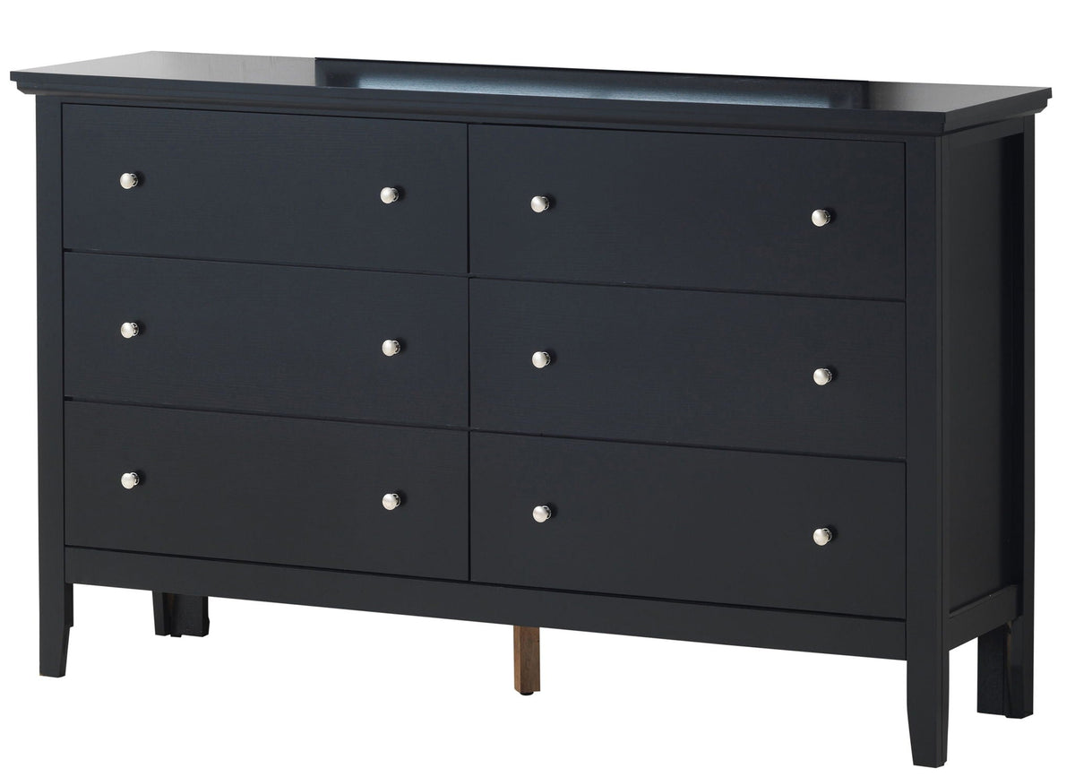 Primo dresser with durable hardwood frame, 9 drawers in dark navy finish, silver knob pulls on Tampa Home & Garden Store