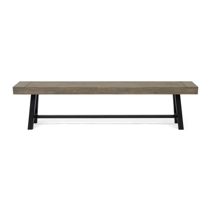 Outdoor Patio Bench gray rustic metal with wood slat top and black legs by HouseOfZazla on Tampa Home & Garden Store