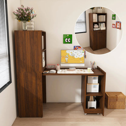 Stretchable Office Desk with Shelves and Wheels