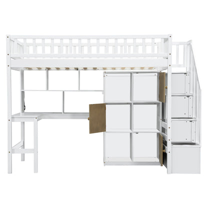 Loft Bed with Built-In L-Shaped Desk, white frame, storage, staircase by HouseOfZazla on Tampa Home & Garden Store