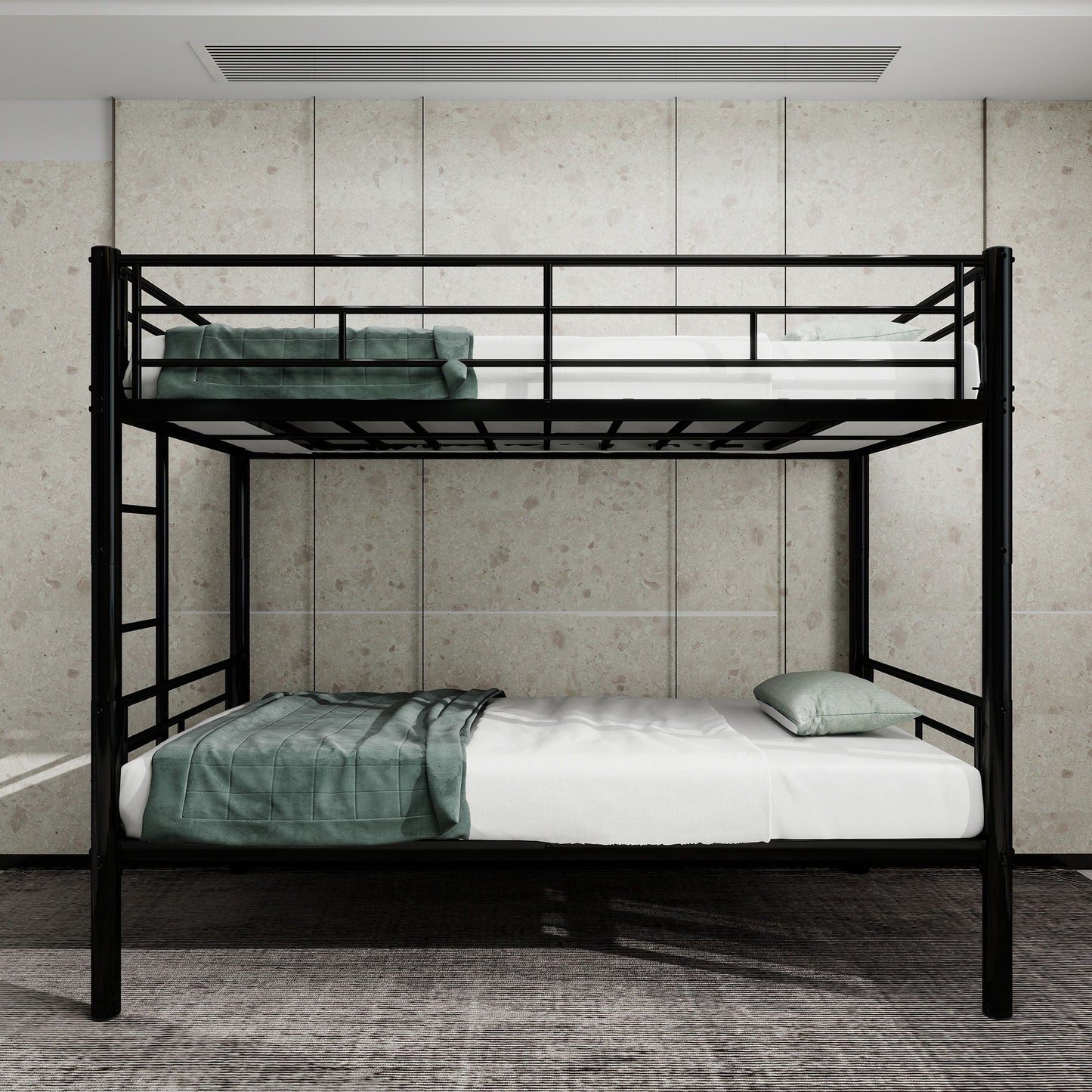 Metal Convertible Bunk Bed Frame with Guardrail