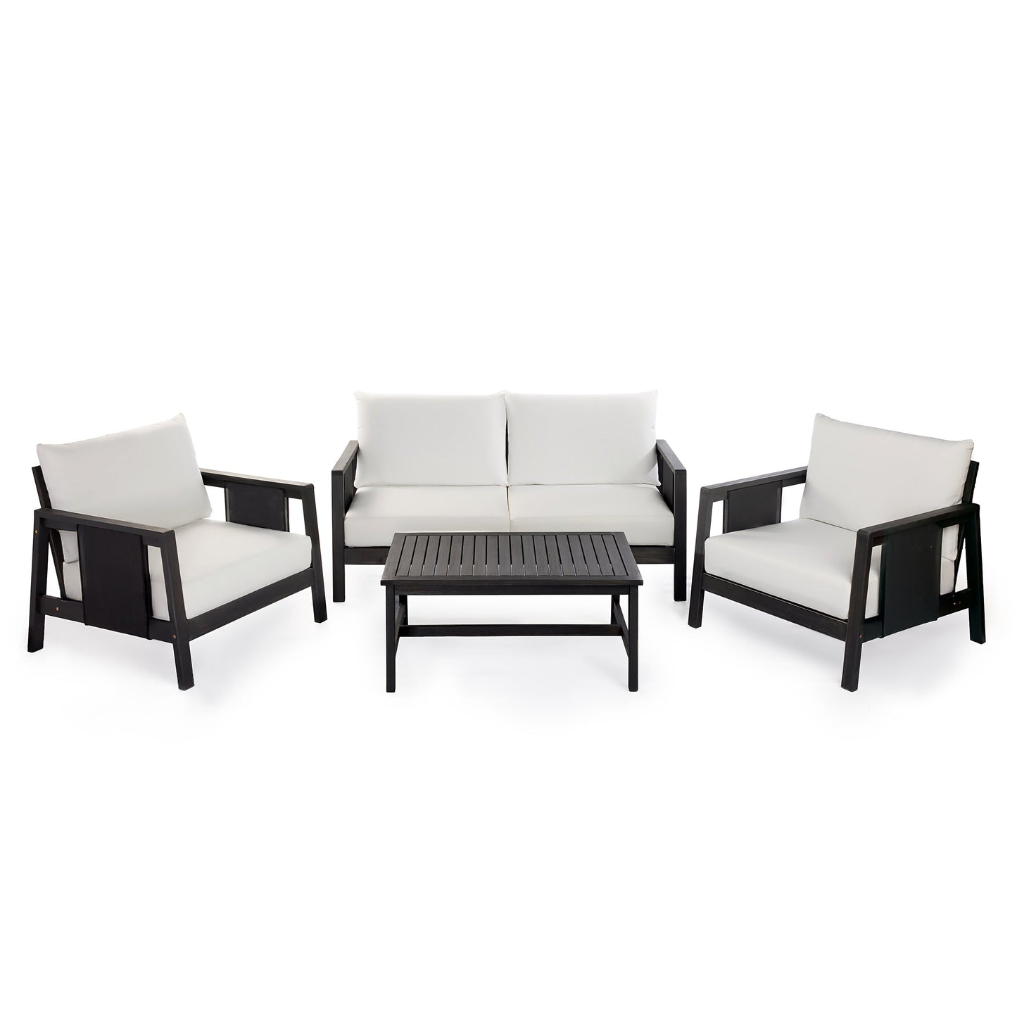 Outdoor Acacia Wood Club Chair And Gray Cushions