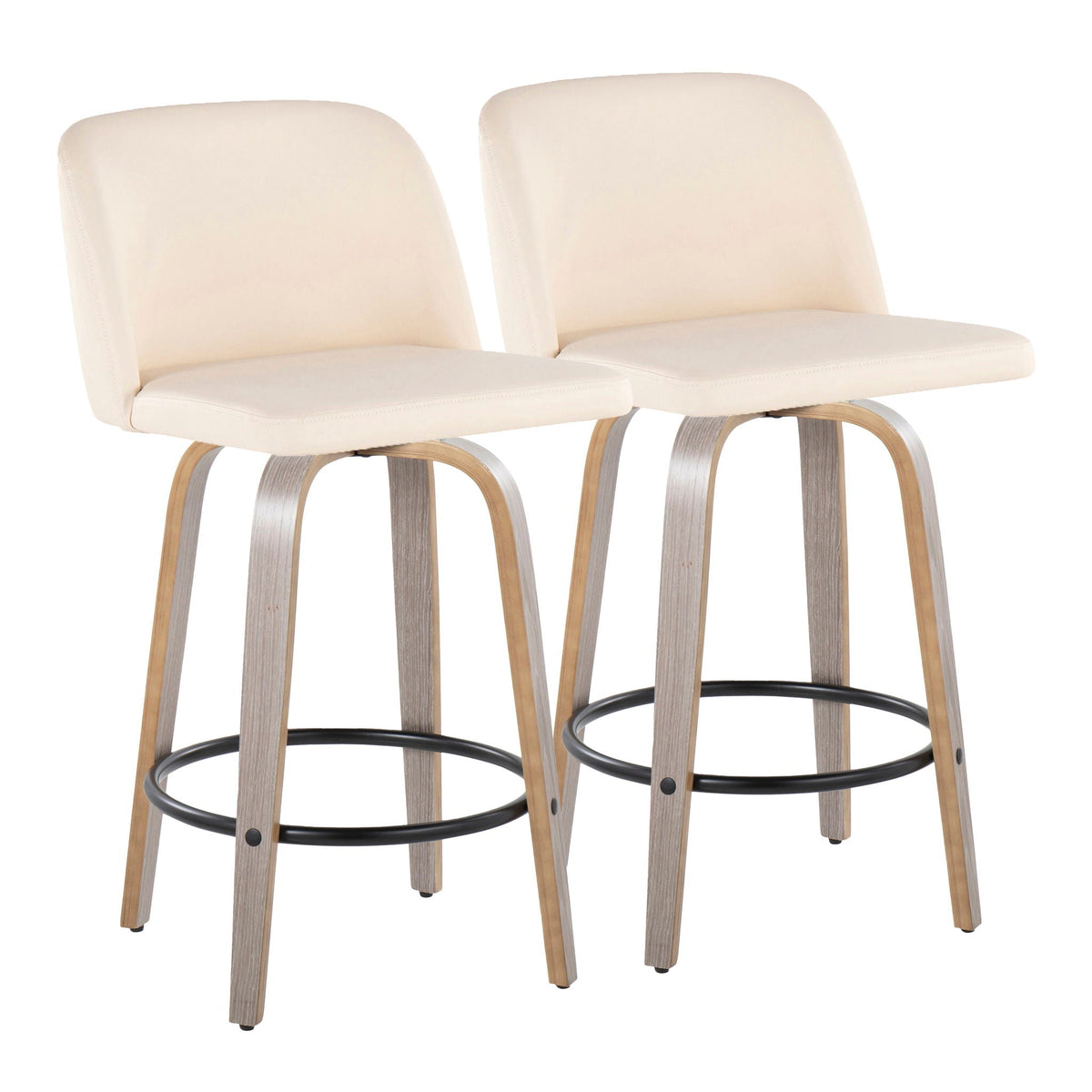 Toriano Contemporary Fixed Height Counter Stool Set of 2 beige seats with curved wood legs on Tampa Home & Garden Store
