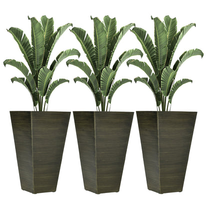 Outsunny 28in tall outdoor planters set of 3 in dark wood finish with banana plant foliage on Tampa Home & Garden Store
