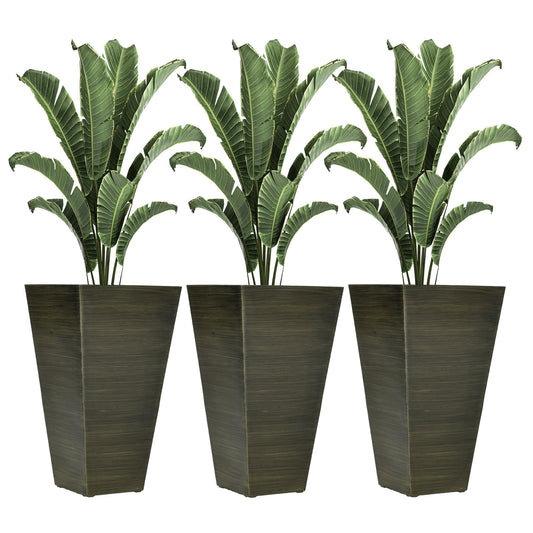 Outsunny 28in tall outdoor planters set of 3 in dark wood finish with banana plant foliage on Tampa Home & Garden Store
