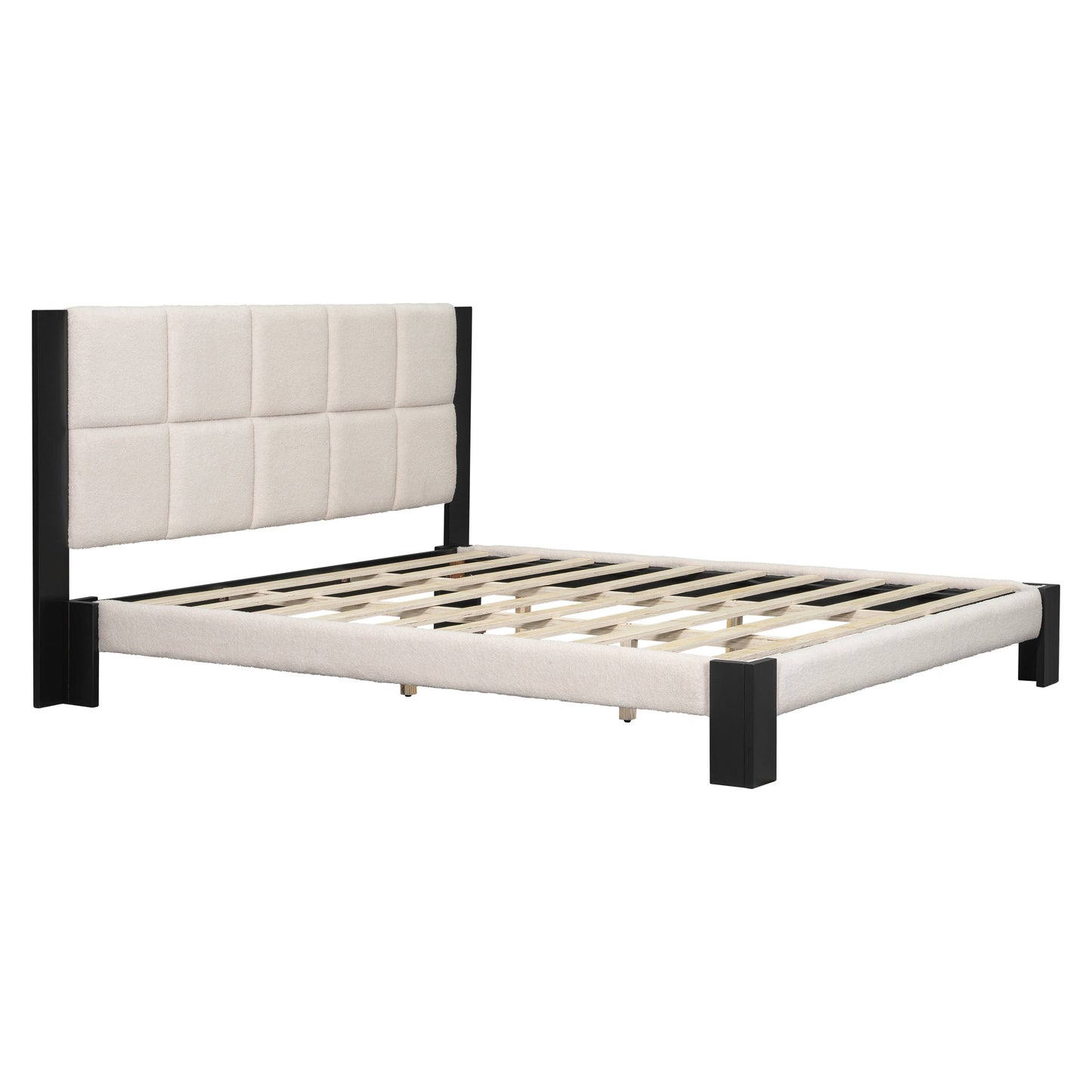 Boucle Cal King Bed Frame with a Cube Headboard