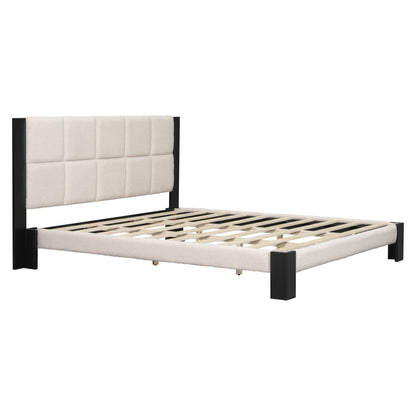 Boucle Cal King Bed Frame with a Cube Headboard