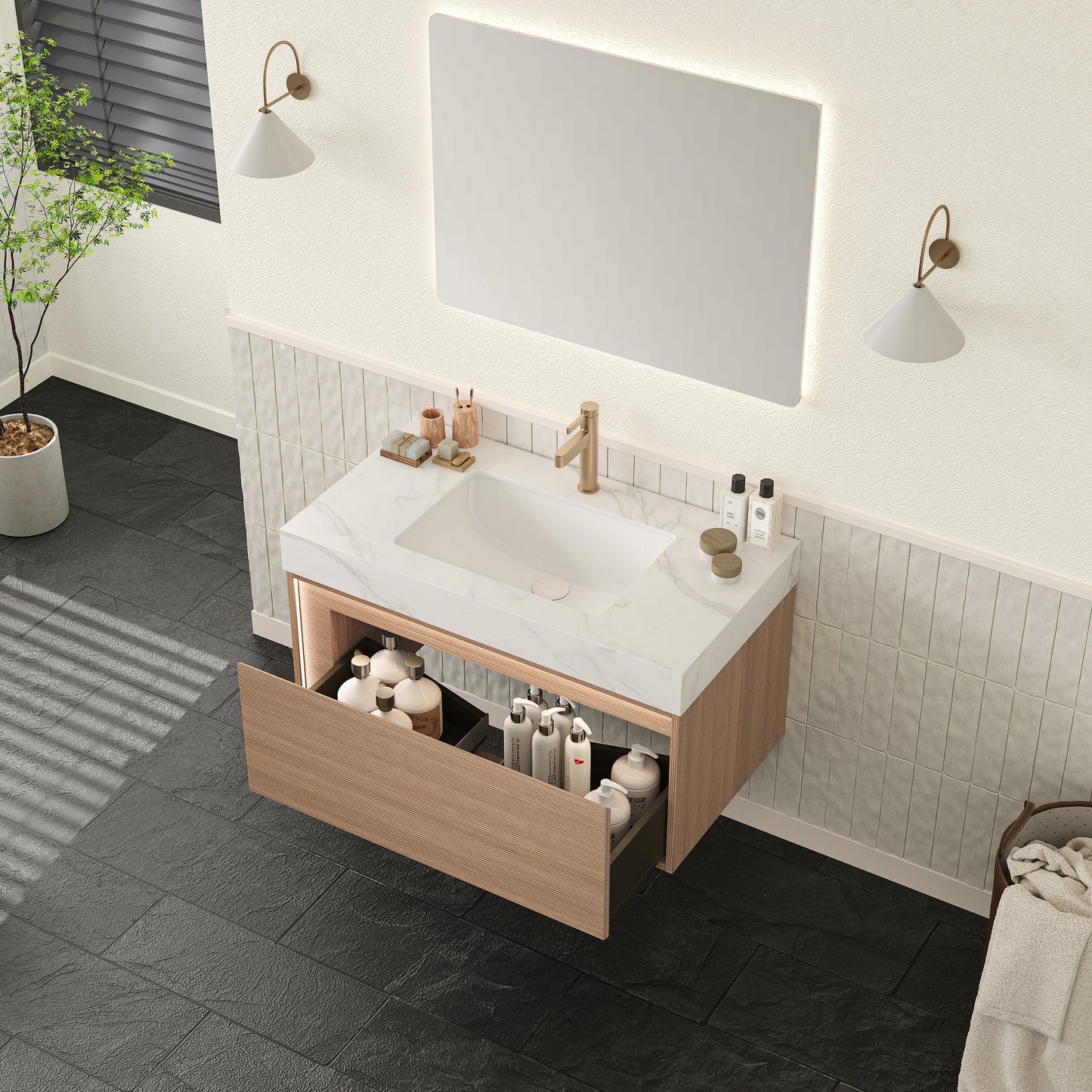 Nyah 36 in Bathroom Vanity Sink And Carrara Top