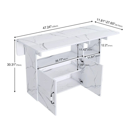 Marble-top folding island with white frame, shelves and wheels by Unique Piece Furniture on Tampa Home & Garden Store