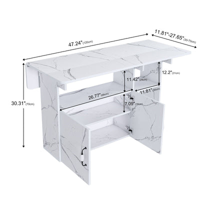 HouseOfZazla white marble top island with storage shelves and cabinet doors on Tampa Home & Garden Store