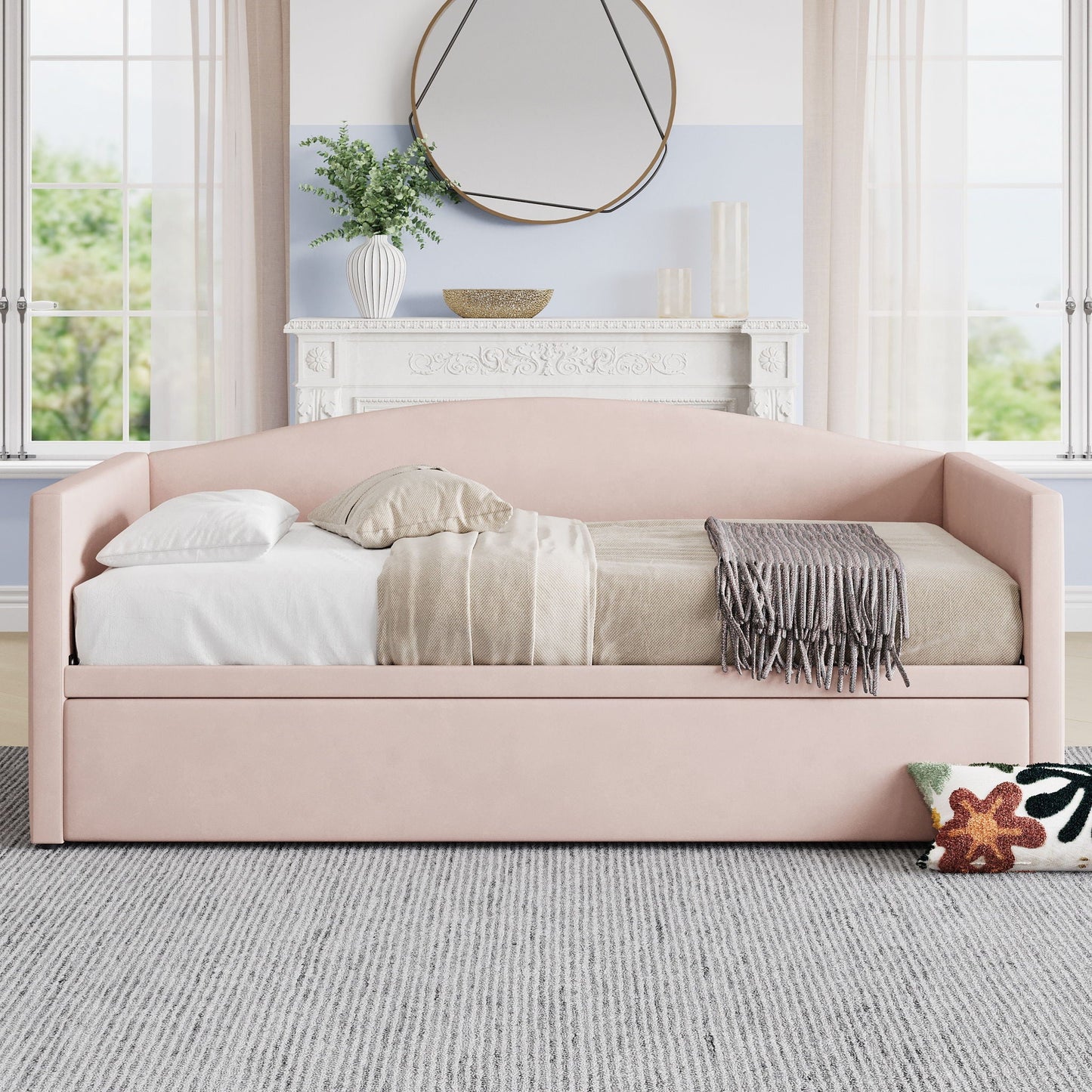 Upholstered Daybed with a Pop Up Trundle Sofa