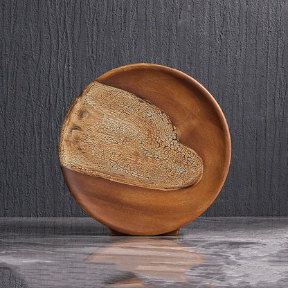 Wood grain ceramic flat vase with brown finish and crackle heart motif for flowers on Tampa Home & Garden Store