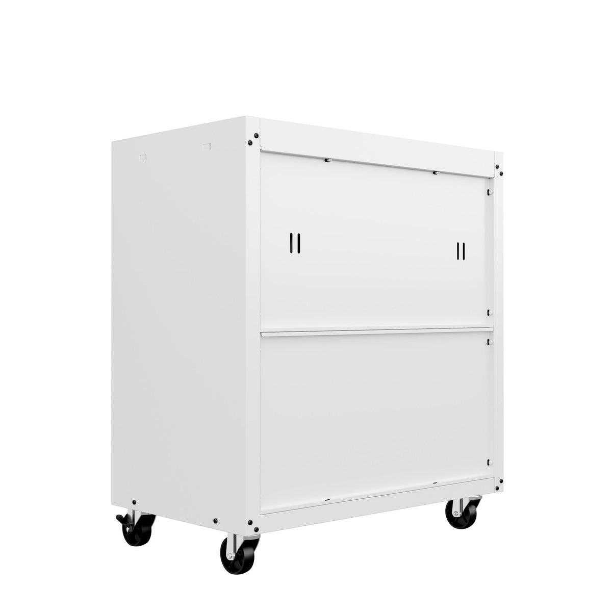 Mobile Garage Cabinet with Locking System in gray white and dark gray on caster wheels on Tampa Home & Garden Store