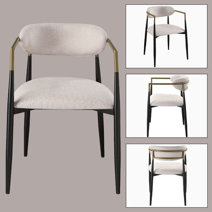 Jaramillo chair set of 2 beige fabric with brass arm frame and black tapered legs on Tampa Home & Garden Store