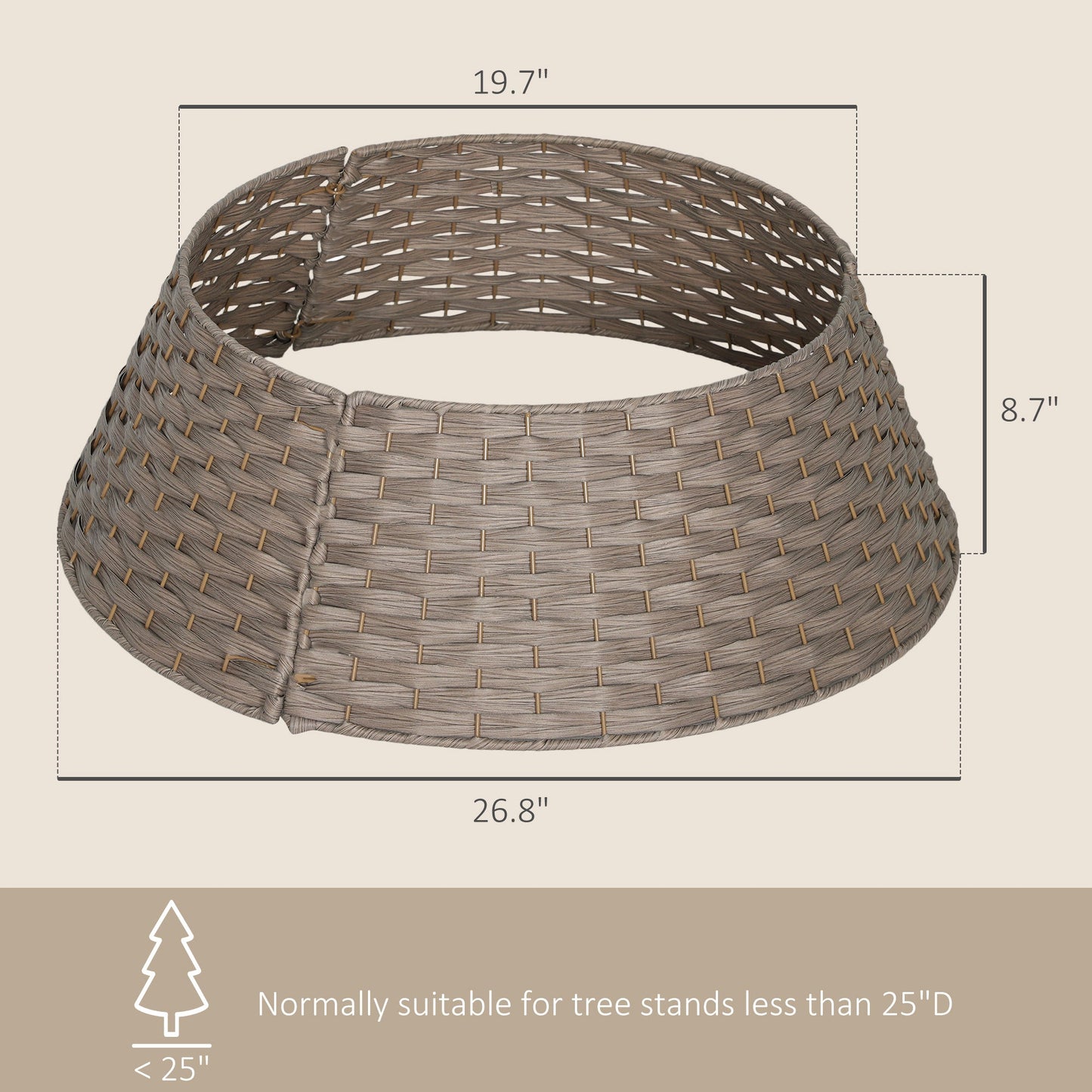 2.25 ft Rustic Christmas Tree Skirt in brown wicker weave, HouseOfZazla on Tampa Home & Garden Store