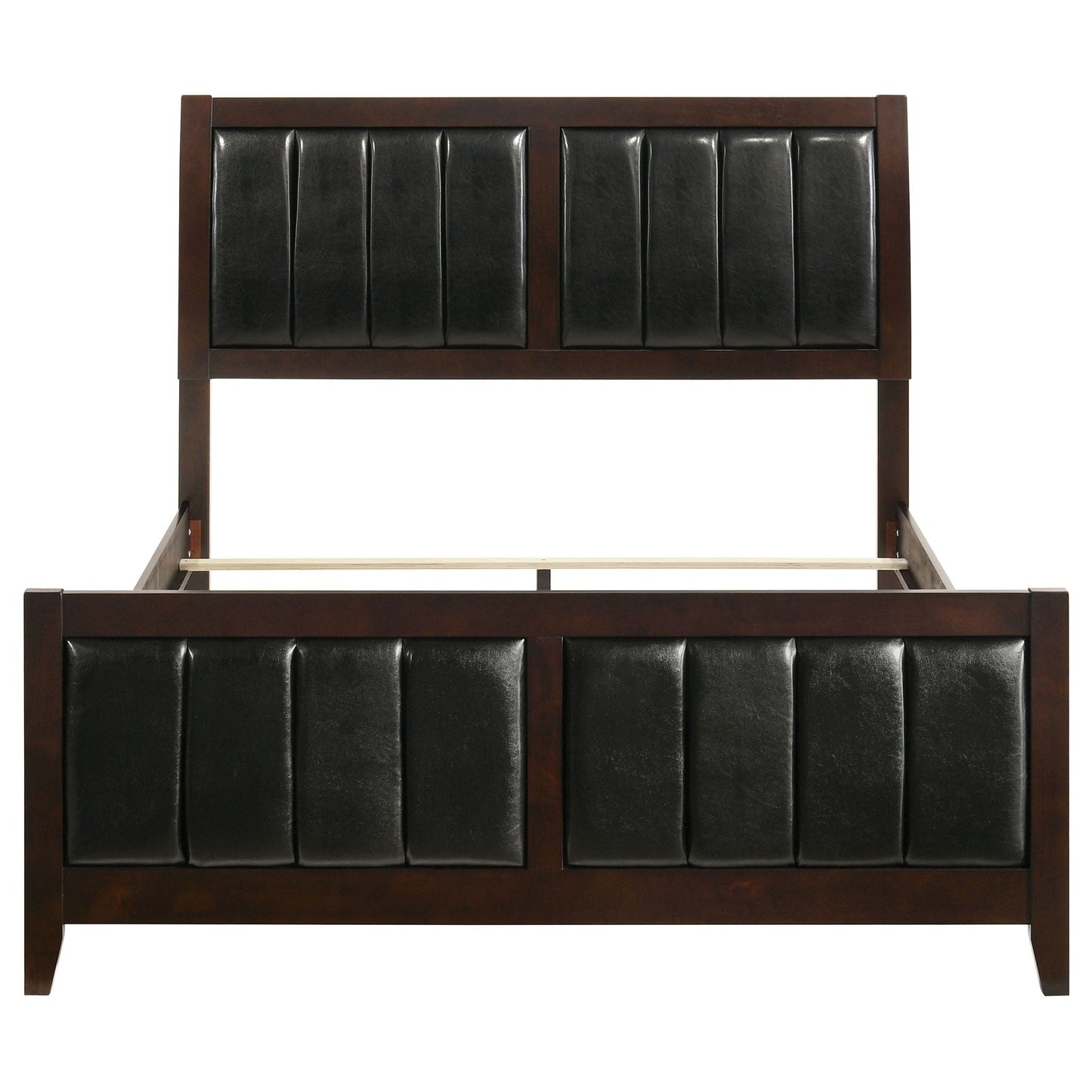 Queen panel bed brown wood with black upholstered headboard and footboard by HouseOfZazla on Tampa Home & Garden Store