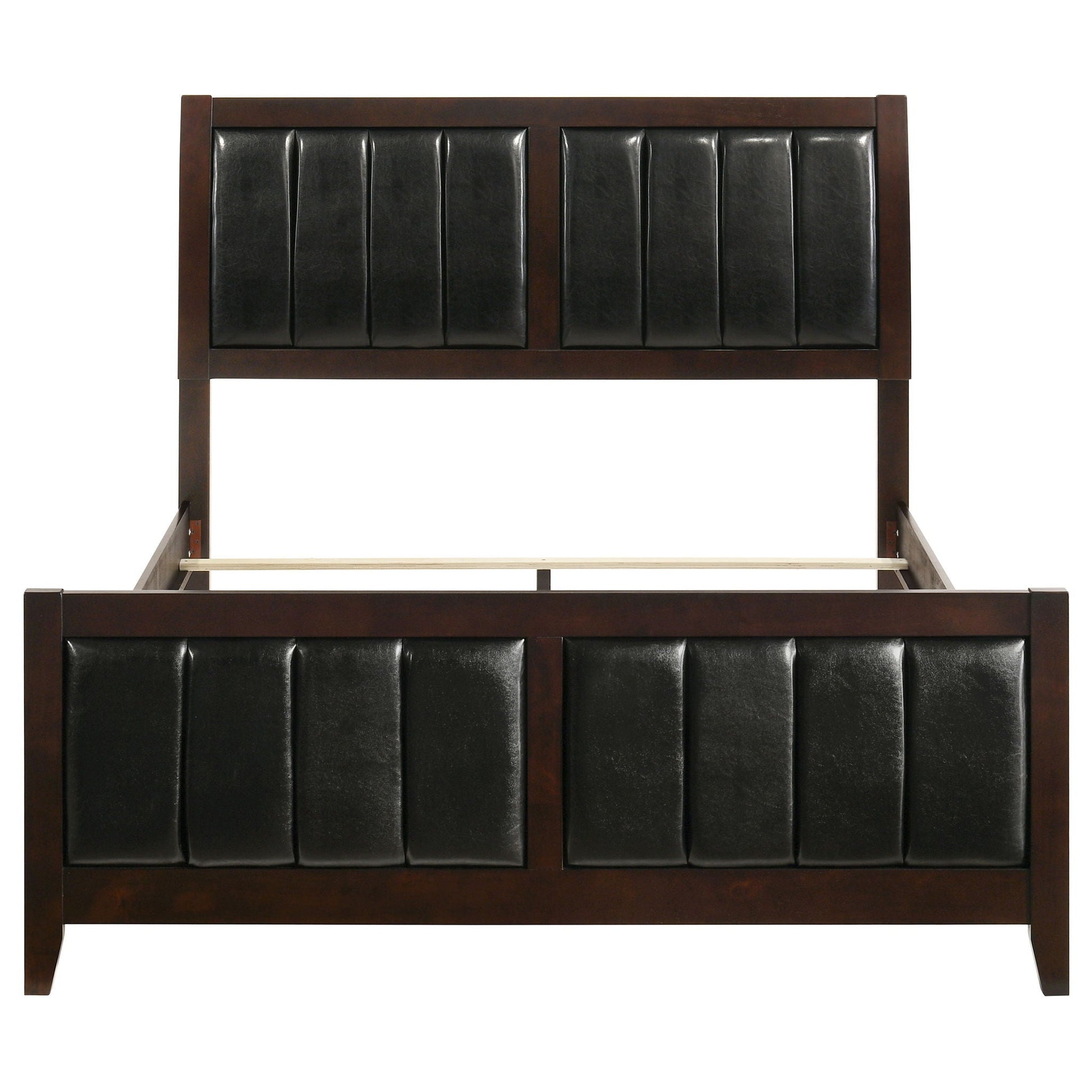 Queen panel bed brown wood with black upholstered headboard and footboard by HouseOfZazla on Tampa Home & Garden Store