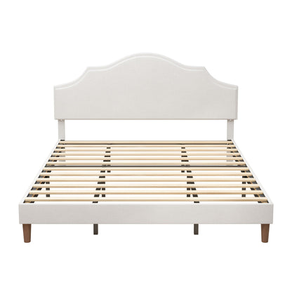 King Upholstered Platform Bed Frame in White